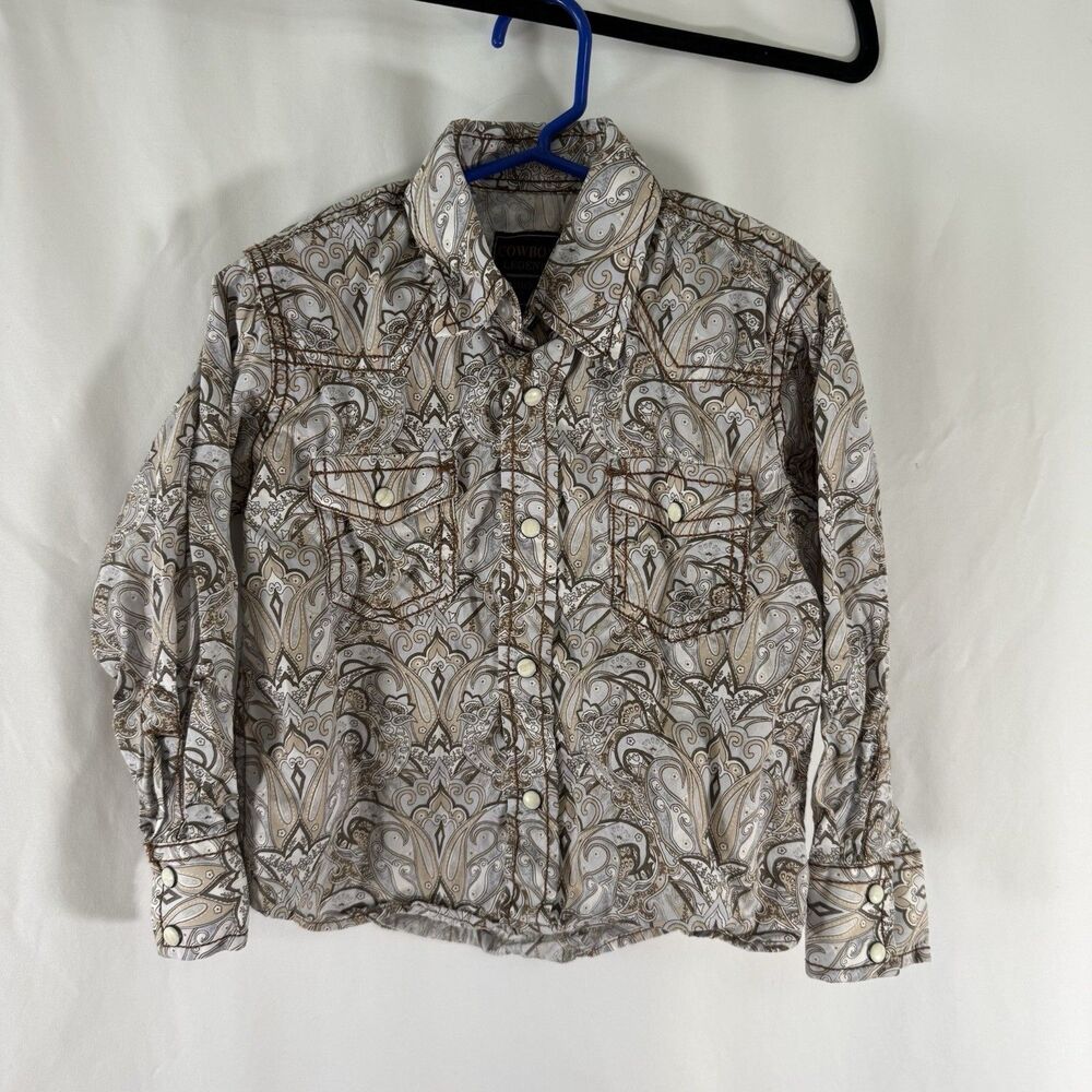 Cowboy Legend Pearl Snap Boys Small Blue Paisley Long Sleeve 100% Cotton